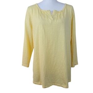 TALBOTS XL Cotton Knit Yellow Tunic Top‎ Long Sleeve Pintuck Neckline Relaxed